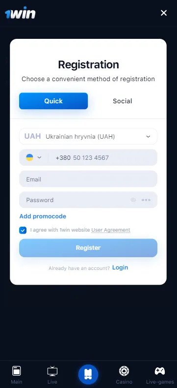 1win app registration